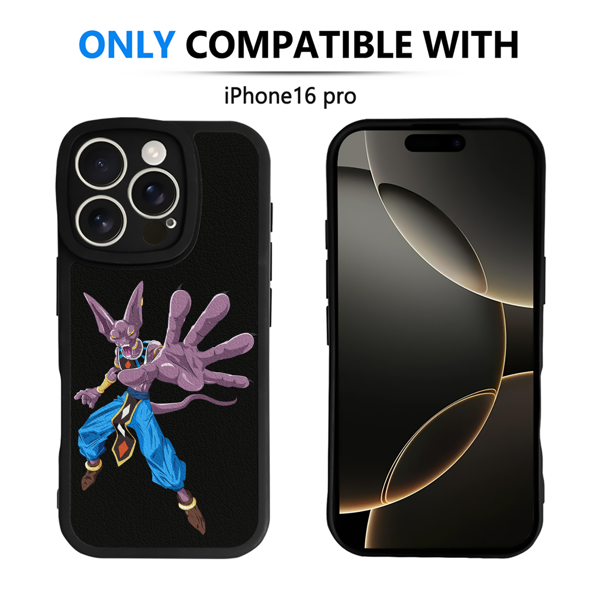 （画像用） ドラゴンボール ビルス 破壊神ビルス DRAGON BALL Beerus Birusu 【iPhone 16シリーズ対応】シリコンスマホケース（レザー調） 材質：シリコン
